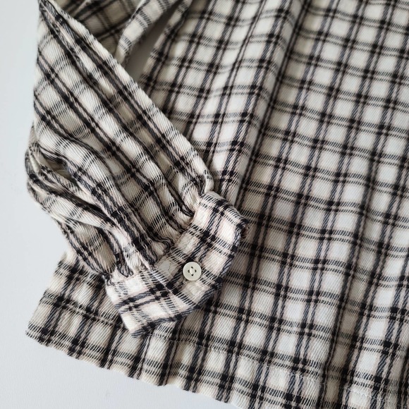 LOFT Plaid Ruffle Long Sleeve Crew Neck Blouse Medium Petite - Picture 8 of 9